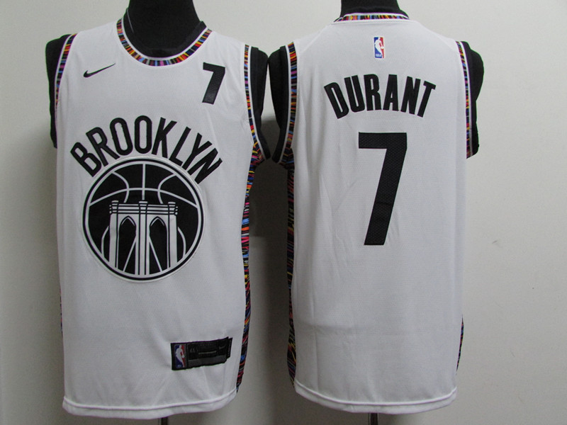 Men's Brooklyn Nets #7 Kevin Durant White New City Edition Stitched Jersey