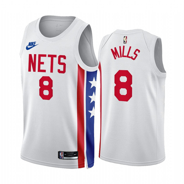 Men's Brooklyn Nets #8 Patty Mills 2022/23 White Classic Edition Stitched Basketball Jersey