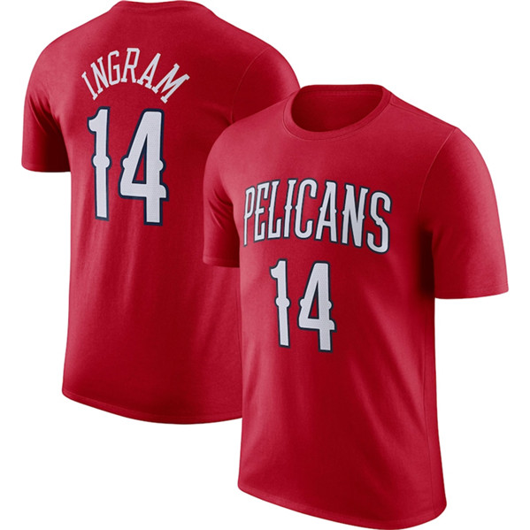 Men's New Orleans Pelicans #14 Brandon Ingram Red 2022/23 Statement Edition Name & Number T-Shirt