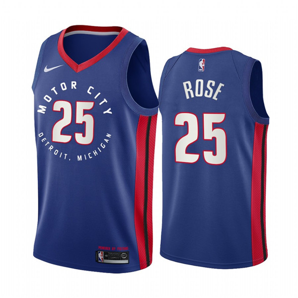 Men's Detroit Pistons #25 Derrick Rose Navy Motor City Edition 2020-21 Stitched NBA Jersey