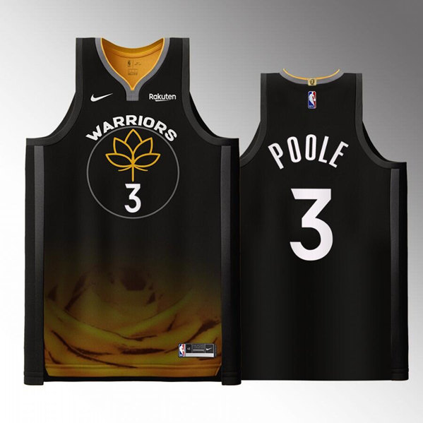 Men's Golden State Warriors #3 Jordan Poole Black 2022-23 City edition Stitched Basketball Jersey