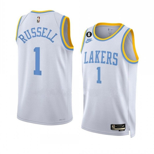 Men's Los Angeles Lakers #1 D’Angelo Russell 2022/23 White Classic Edition With No.6 Patch Stitched Basketball Jersey