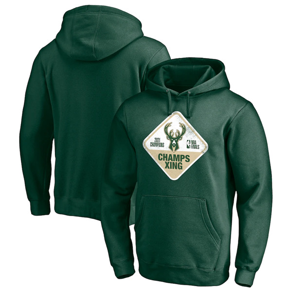 Men's Milwaukee Bucks 2021 Hunter Green Finals Champions Hometown Collection Champs Xing Pullover Hoodie