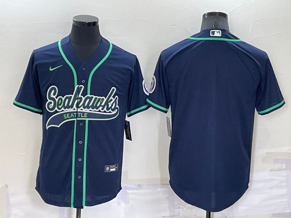 Men's Seattle Seahawks Blank Navy Cool Base Stitched Baseball Jersey