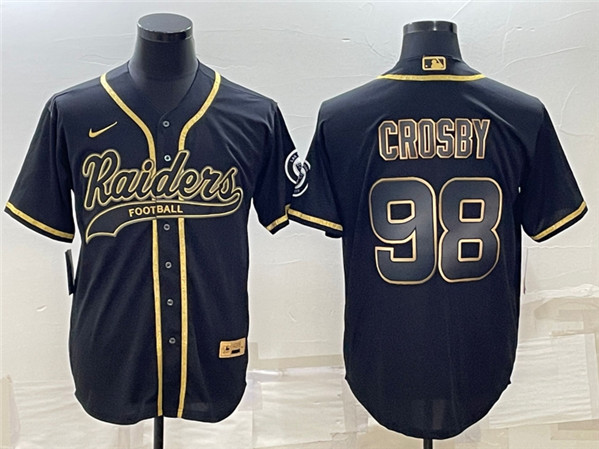 Men's Las Vegas Raiders #98 Maxx Crosby Black Gold With Patch Cool Base ...