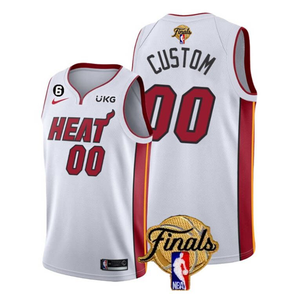 Men's Miami Heat Customized White 2023 Finals Association Edition With NO.6 Patch Stitched Basketball Jersey