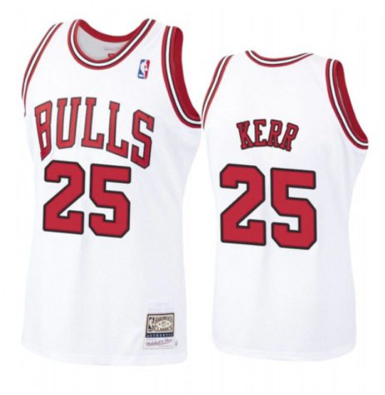 Men's Chicago Bulls #25 Steve Kerr White Throwback Stitched Basketball Jersey