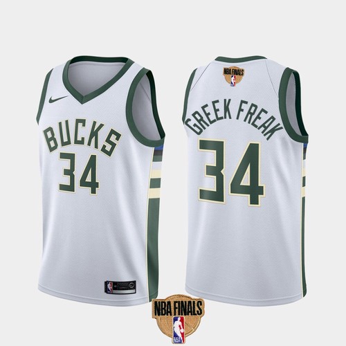 Men's Nike Milwaukee Bucks #34 Giannis Antetokounmpo 2021 NBA Finals White Association Edition Stitched Jersey (Check description if you want Women or Youth size)