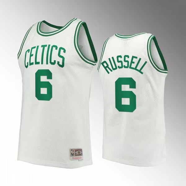 Men's Boston Celtics #6 Bill Russell White Throwback basketball Jersey