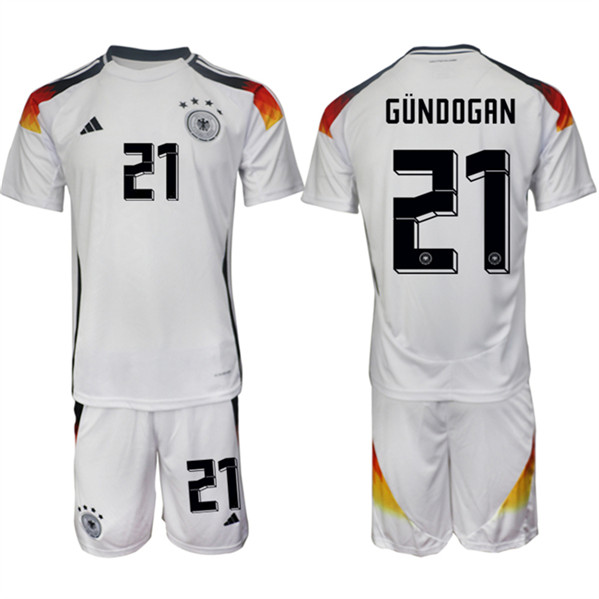 Men's Germany #21 İlkay Gündoğan White 2024-25 Home Soccer Jersey Suit