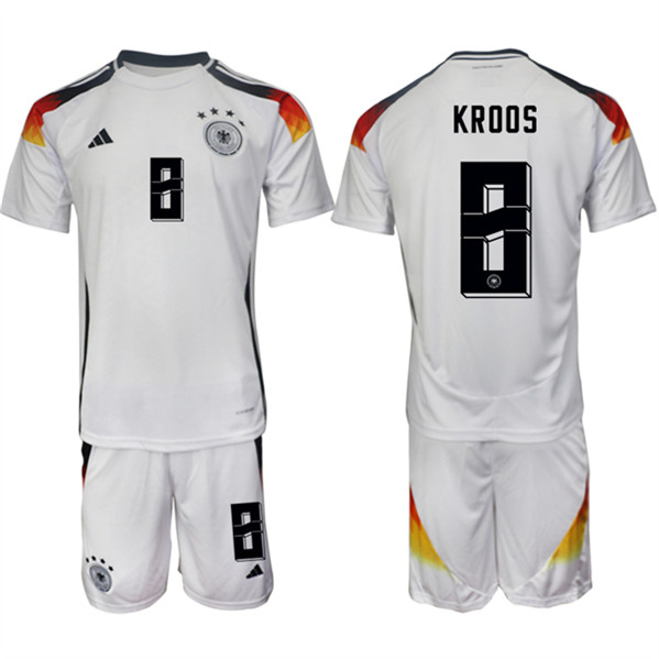 Men's Germany #8 Toni Kroos White 2024-25 Home Soccer Jersey Suit
