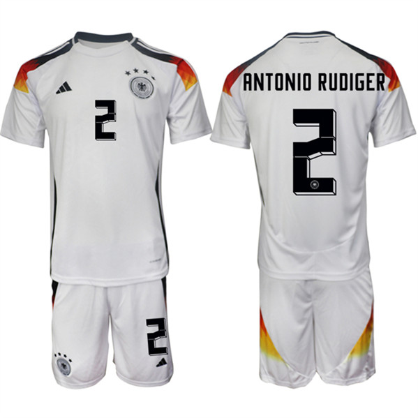 Men's Germany #2 Antonio Rüdiger White 2024-25 Home Soccer Jersey Suit
