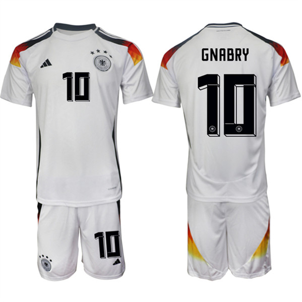 Men's Germany #10 Serge Gnabry White 2024-25 Home Soccer Jersey Suit