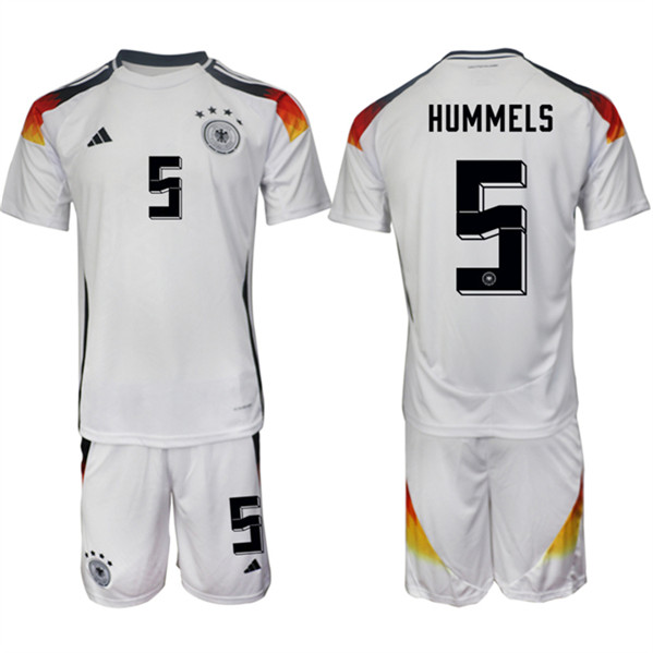 Men's Germany #5 Hummels White 2024-25 Home Soccer Jersey Suit