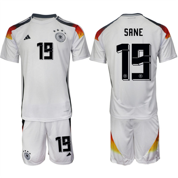 Men's Germany #19 Leroy Sané White 2024-25 Home Soccer Jersey Suit