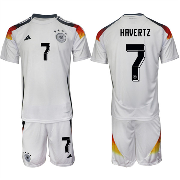 Men's Germany #7 Kai Havertz White 2024-25 Home Soccer Jersey Suit