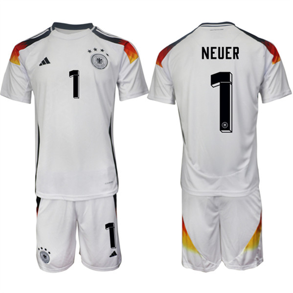 Men's Germany #1 Manuel Neuer White 2024-25 Home Soccer Jersey Suit