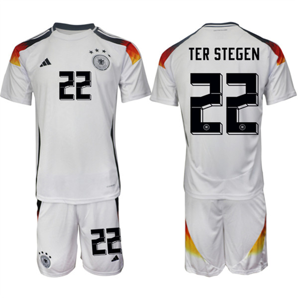 Men's Germany #22 Ter Stegen White 2024-25 Home Soccer Jersey Suit