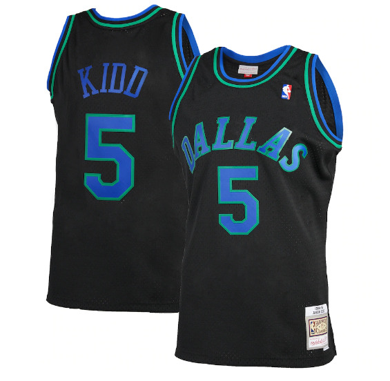 Men's Dallas Mavericks #5 Jason Kidd 1994-95 Black Mitchell&Ness Hardwood Classics Stitched Jersey