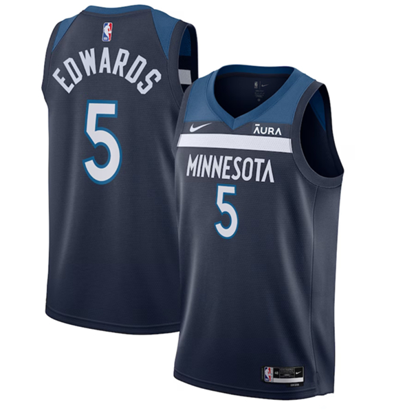 Men's Minnesota Timberwolves #5 Anthony Edwards Navy Icon Edition Stitched Jersey