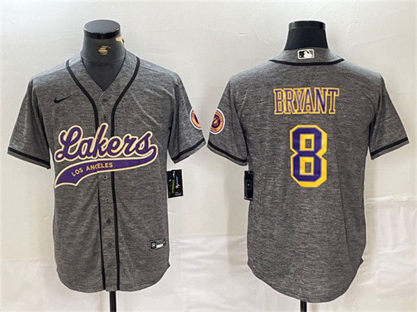Men's Los Angeles Lakers #8 Kobe Bryant Gray Cool Base Stitched Baseball Jersey