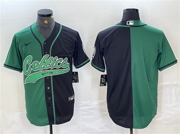 Men's Boston Celtics Blank Green/Black Split Stitched Baseball Jersey