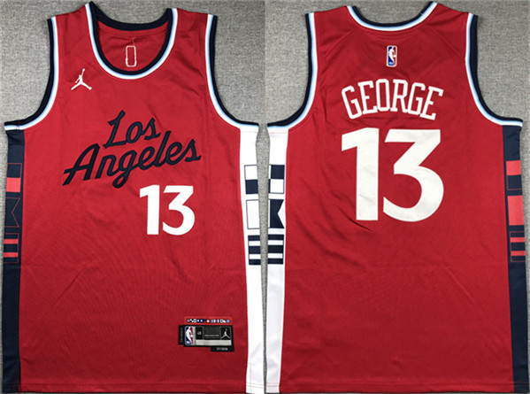 Men's Los Angeles Clippers #13 Paul George Red Stitched Jersey