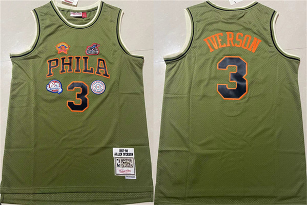 Men's Philadelphia 76ers #3 Allen Iverson Green 1997-98 Throwback Stitched basketball Jersey