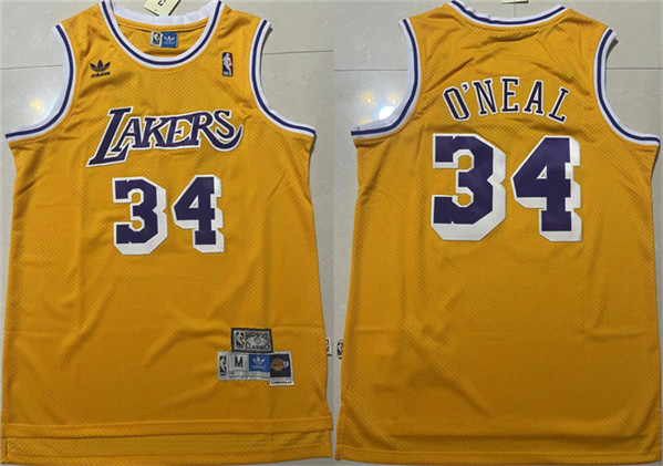 Men's Los Angeles Lakers #34 Shaquille O'Neal Yellow Throwback basketball Jersey