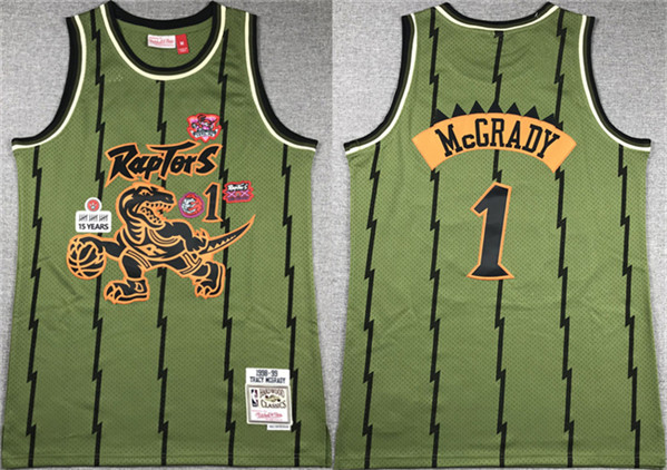 Men's Toronto Raptors #1 Tracy McGrady Green 1998-99 Throwback Stitched Jersey