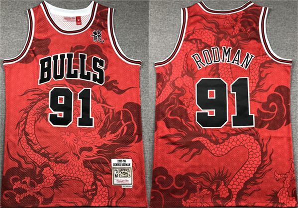 Men's Chicago Bulls #91 Dennis Rodman Red 1997-98 Throwback Stitched Basketball Jersey 01