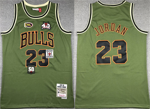 Men's Chicago Bulls #23 Michael Jordan Green 1997-98 Throwback Stitched Basketball Jersey