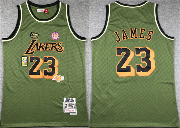 Men's Los Angeles Lakers #23 LeBron James Green 2018-19 Throwback basketball Jersey