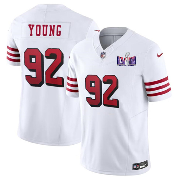 Men's San Francisco 49ers #92 Chase Young New White 2024 F.U.S.E. Super Bowl LVIII Patch Vapor Untouchable Limited Football Stitched Jersey