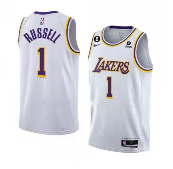 Men's Los Angeles Lakers #1 D’Angelo Russell 2022-23 White With NO.6 Patch Association Edition With NO.6 Patch Stitched Basketball Jersey
