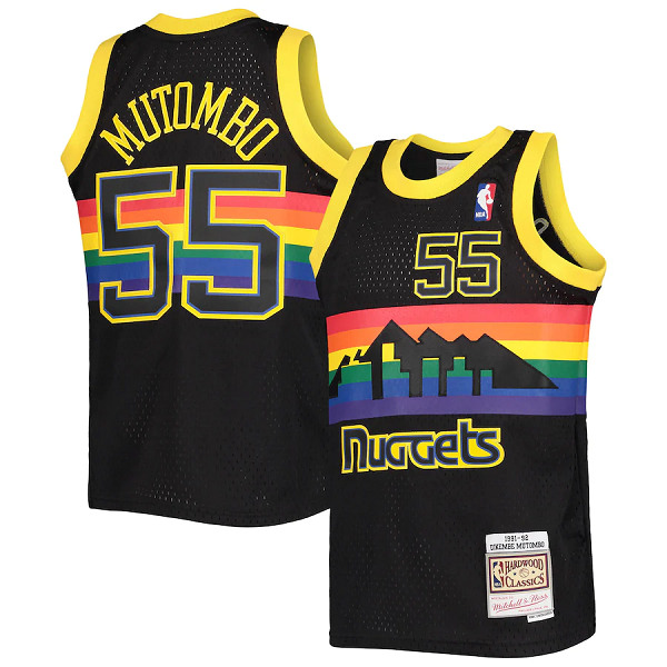 Men's Denver Nuggets #55 Dikembe Mutombo Black 1991-92 Hardwood Classics Reload Throwback Stitched NBA Jersey