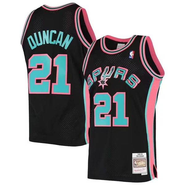 Men's San Antonio Spurs #21 Tim Duncan Black 1998-99 Hardwood Classics Swingman Stitched Jersey