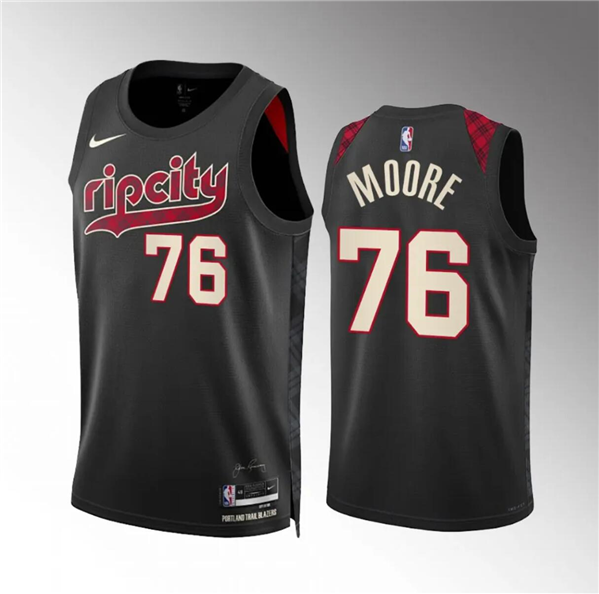 Men's Portland Trail Blazers #76 Taze Moore Black 2023/24 City Edition Stitched Basketball Jersey