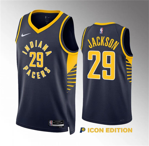 Men's Indiana Pacers #29 Quenton Jackson Navy Icon Edition Stitched Basketball Jersey