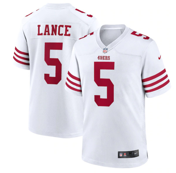 Men's San Francisco 49ers #5 Trey Lance 2022 New White Stitched Game ...