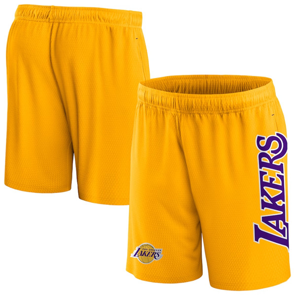 Men's Los Angeles Lakers Gold Post Up Mesh Shorts(Run Small)