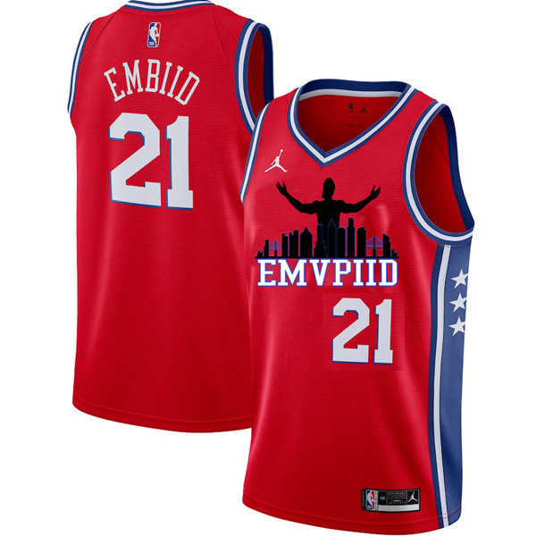 Men's Philadelphia 76ers #21 Joel Embiid Red Stitched Jersey