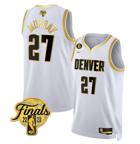 Men's Denver Nuggets #27 Jamal Murray White 2023 Finals Collection With NO.6 Patch Stitched Basketball Jersey