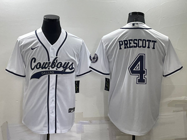 Men's Dallas Cowboys #4 Dak Prescott White Cool Base Stitched Baseball Jersey