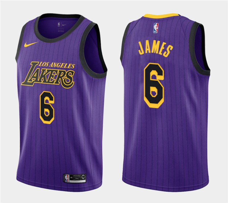 Men's Nike Los Angeles Lakers #6 LeBron James Purple Stitched NBA Jersey