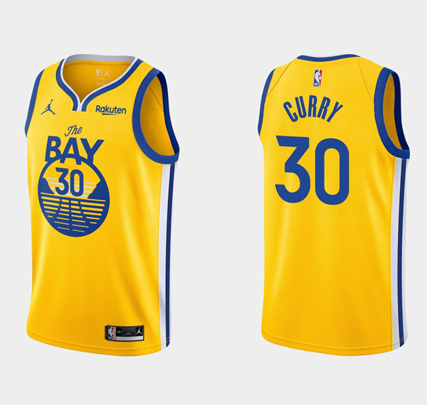 Men's Golden State Warriors Gold #30 Stephen Curry Gold Statement Edition Stitched NBA Jersey