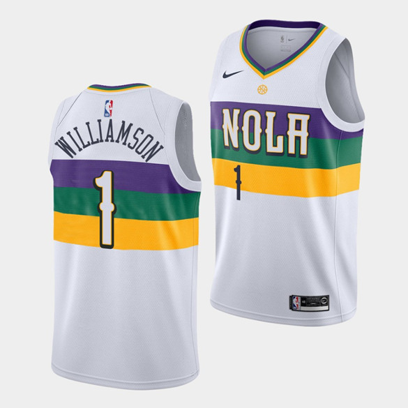 Men's New Orleans Pelicans #1 Zion Williamson White Earned Edition Swingman Stitched NBA Jersey
