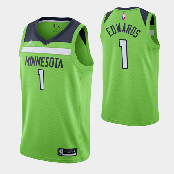 Men's Minnesota Timberwolves #1 Anthony Edwards Green Statement Stitched NBA Jersey