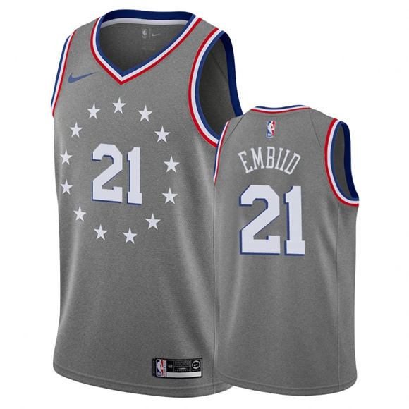 Men's Philadelphia 76ers #21 Joel Embiid Gray City Edition NBA Jersey