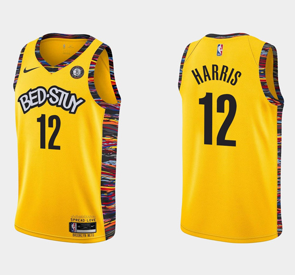Men's Brooklyn Nets #12 Joe Harris Yellow Stitched NBA Jersey